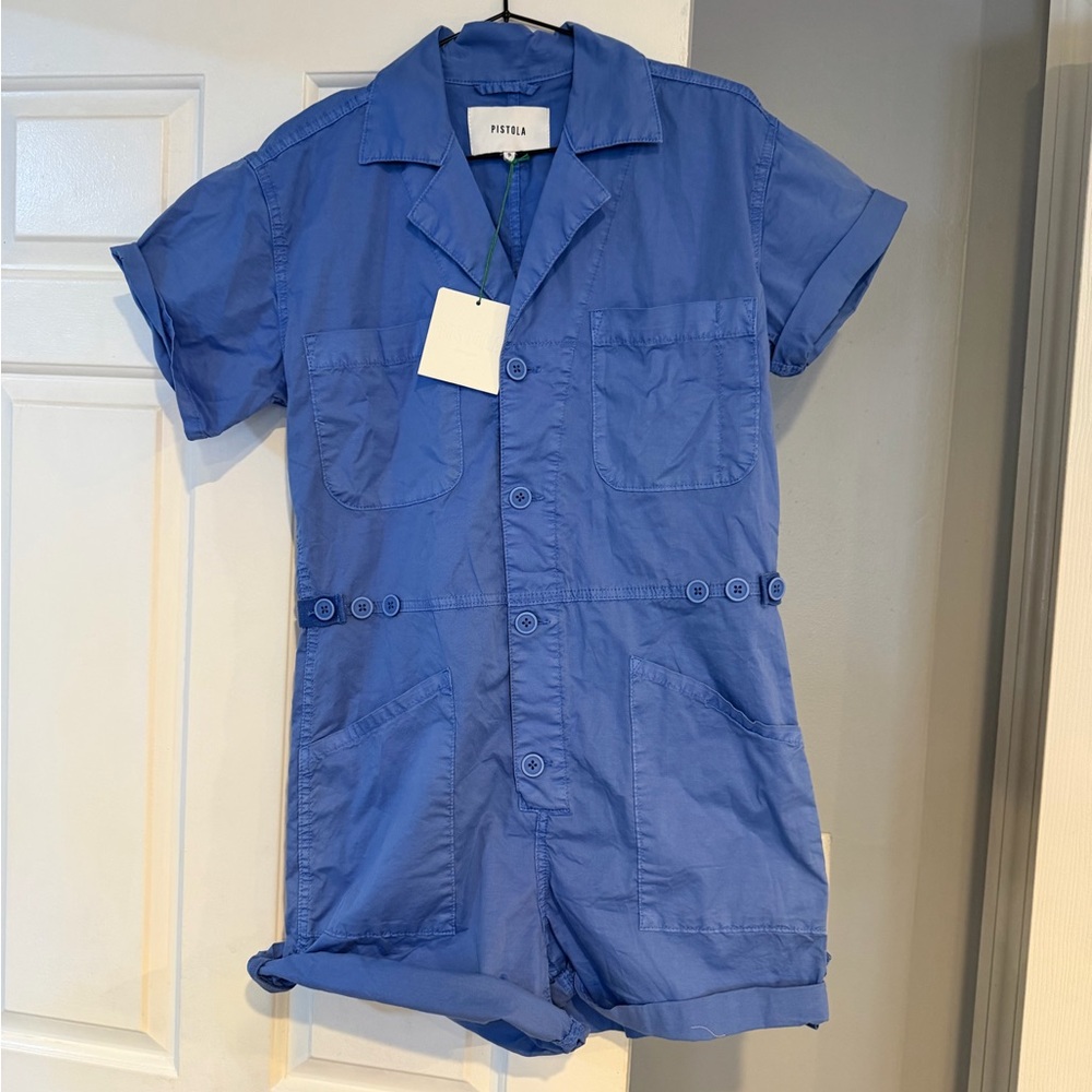 pistola Short Sleeve Blue One-Piece Romper